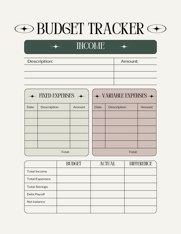 Beige Green Minimal Personal Finance Budget Planner