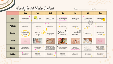 Beige Minimalist Weekly Social Media Calendar