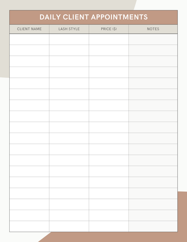 Beige and Brown Simple Client Appointment Tracking US Letter Document