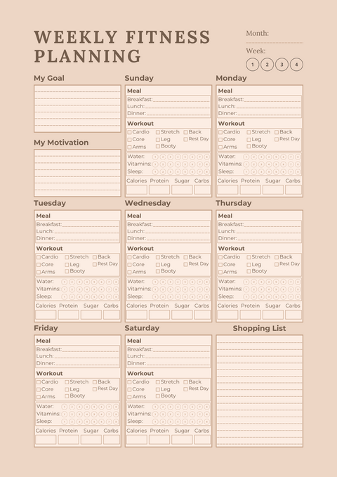 Brown Illustrated Workout Planner