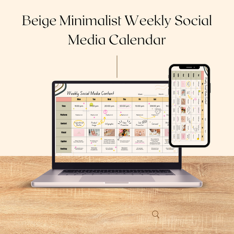 Beige Minimalist Weekly Social Media Calendar