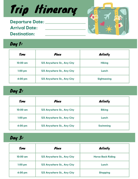 Trip Itinerary Timeline Planner