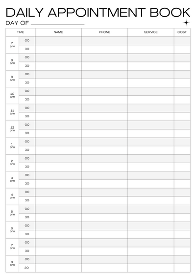 Grey and Black Minimal Daily Appointment Document