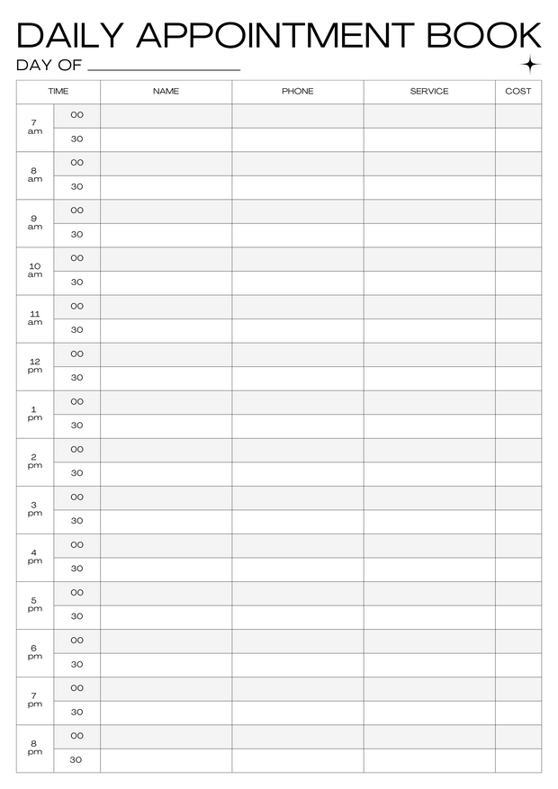 Grey and Black Minimal Daily Appointment Document