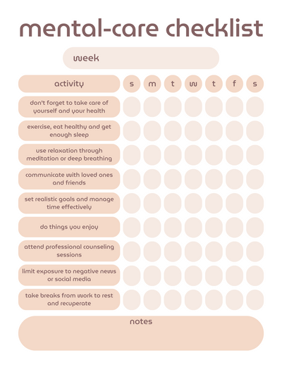 Ivory Beige Retro Minimalistic Mental-Care Checklist Planner