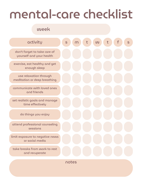 Ivory Beige Retro Minimalistic Mental-Care Checklist Planner