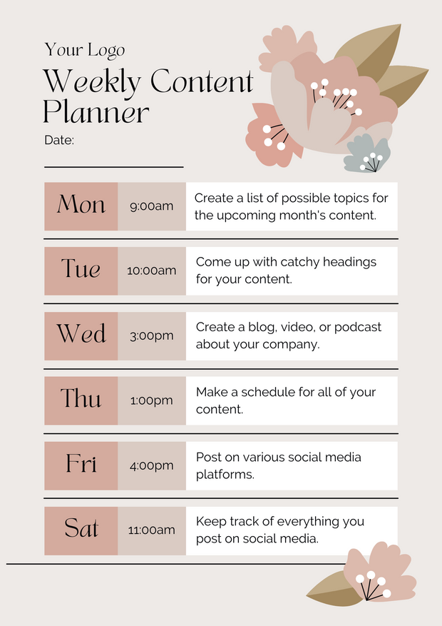 Minimalist Floral Weekly Content Planner