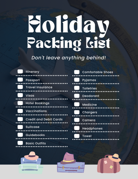 Navy Simple Holiday Packing List Planner