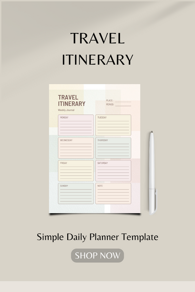 Pastel Simple Travel Itinerary Weekly Planner