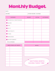 Pink Modern Minimal Monthly Budget Planner