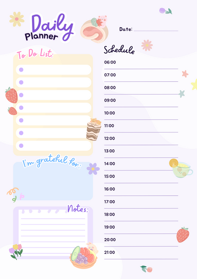 Purple Pastel Minimal Cute Illustrated Daily Planner