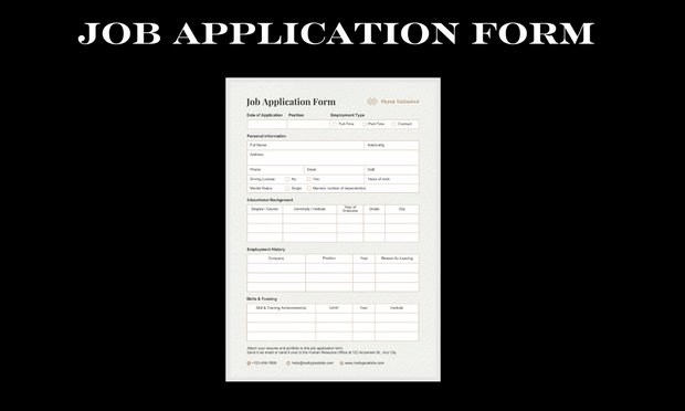 Professional Job Application Form Document A4