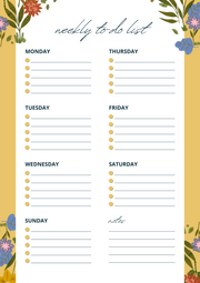 Yellow and White Organic Floral Minimalist Weekly To-Do List Planner